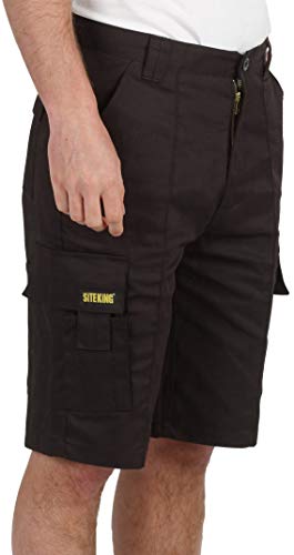 SITE KING Mens Combat Cargo Work Shorts Sizes 28 to 52 Short or Long (34, Black)