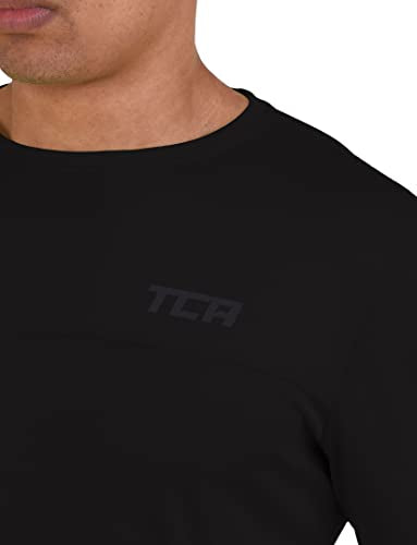 TCA Men's Element Long Sleeve Crew Neck Running Top - Black Stealth, M