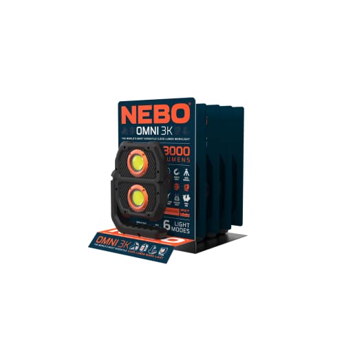 NEBO Omni 3K Lumen Work Light for Tradespeople - Impact & Water Resistant Portable with Dual COB Output - USB-C Rechargeable Torch Rotating Magnetic Handle, NEB-WLT-1008, Black