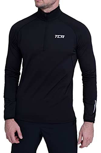 TCA Men's Winter Run Half-Zip Long Sleeve Running Top - Black Stealth, L