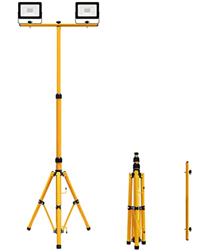 IP65 30w LED Twin Floodlight Tripod Stand for Job Site Lighting 2 Mount Retractable Frame TRI021703