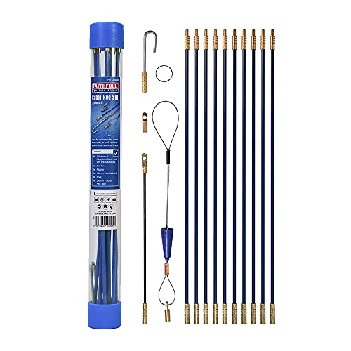 Faithfull FAICRS330 3.3M Cable Access Rod and Accessories Kit - 15 Pieces Including 10 x 330 mm Rods , Blue
