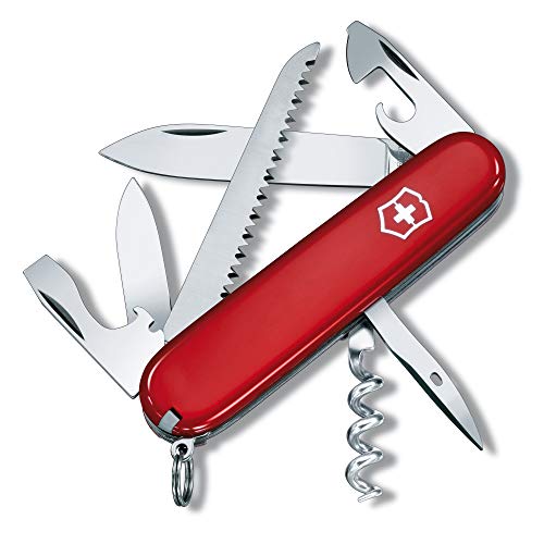 Victorinox Camper Swiss Army Pocket Knife, Medium, Multi Tool, 13 Functions, Blade, Bottle Opener, Red