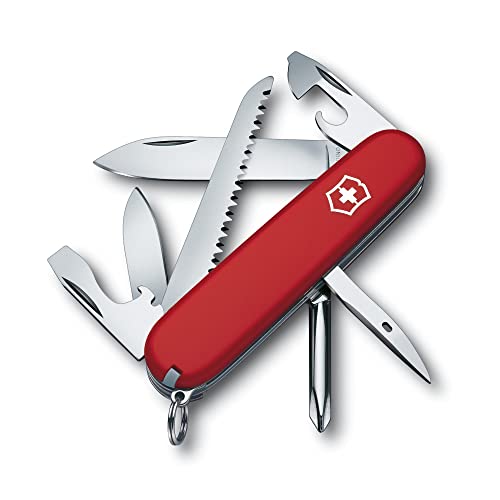 Victorinox Hiker Swiss Army Pocket Knife, Medium, Multi Tool, 13 Functions, Blade, Wood Saw, Red