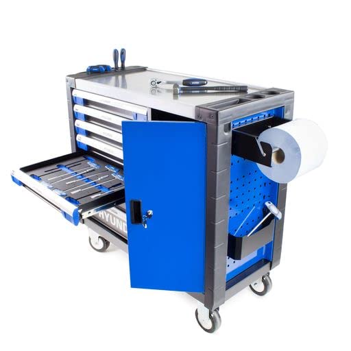 Hyundai 305 Piece 7 Drawer Caster Mounted Roller Premium Tool Blue Chest Cabinet With XXL Stainless Steel Top with 2 Year Warranty