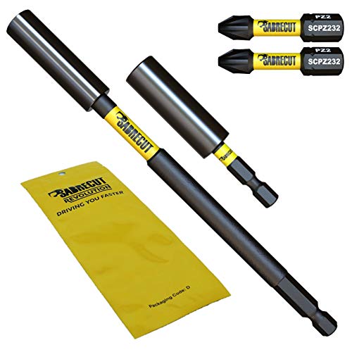 4 Piece SabreCut SCRK1 Magnetic 60mm and 152mm Professional Impact Bit Holders with 2 x 32mm PZ2 Screwdriver Impact Bits Compatible with Dewalt, Milwaukee, Makita, Bosch and Others