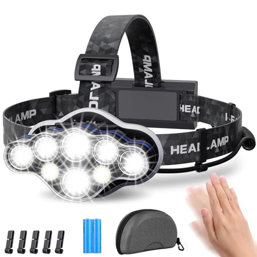 MLIAIMCE Head Torch,Rechargeable Headlamp Super Bright 18000 Lumens 8 Lighting Mode,Lightweight Waterproof Head Torch,Hands-Free Flashlight for Working,Fishing,Camping,Running