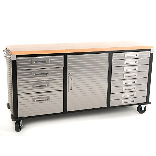 Seville Classics Ultra HD 12-Drawer Rolling Workbench With Hardwood Timber Top