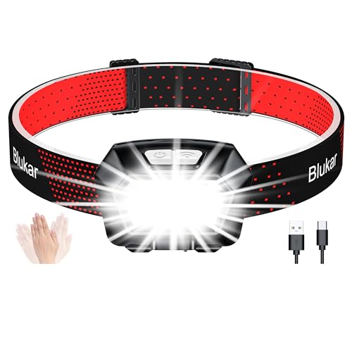Blukar Head Torch Rechargeable, 2000L Super Bright Headlamp Waterproof Headlight with Hands Free Sensor Control&6 Lighting Modes - 30 Hrs+ Runtime,Adjustable Angle for Emergency, Running, Hiking etc.