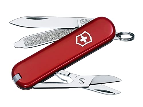 Victorinox Classic SD Swiss Army Pocket Knife, Small, Multi Tool, 7 Functions, Scissors, Nail File, Red