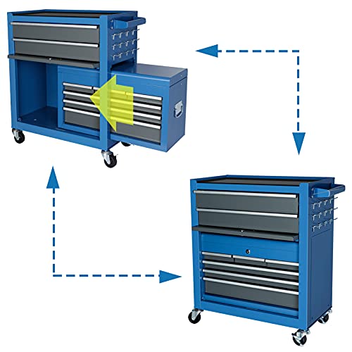 AIRAJ Large Tool Cabinet(620x330x1090mm), 8 Drawer Professional Tool Chests TOP Cabinet,Removable/Lockable/2Casters with parking brake/Side hanging plate and hook,Heavy-duty workshop Tool Chest
