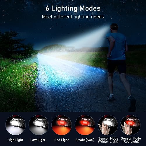 Blukar Head Torch Rechargeable, 2000L Super Bright Headlamp Waterproof Headlight with Hands Free Sensor Control&6 Lighting Modes - 30 Hrs+ Runtime,Adjustable Angle for Emergency, Running, Hiking etc.