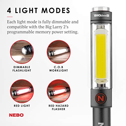 NEBO Magnetic NE6737 Big Larry 2 Pocket Work Light - Powerful LED Pen Inspection Flash Light, Black Torch
