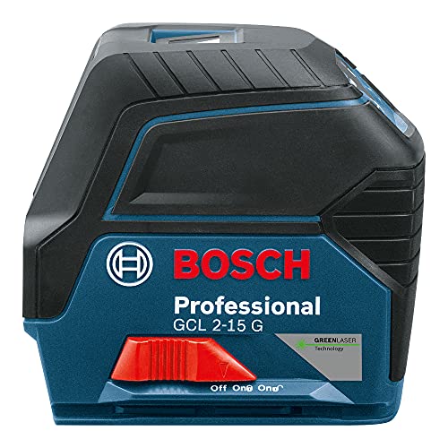 Bosch Professional Cross Line Laser GCL 2-15 G (Green Laser, Interior, with Plumb Points, Working Range: 15 m, 3 x 1.5 V Batteries, Rotating Mount RM 1, Laser Target Plate, Carrying Case)