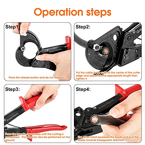 Ratchet Cable Cutter,Ratcheting Cutter and Wire Cable Cutter Cut up to 240mm², HS325A Heavy Duty Aluminum and Copper Ratchet Cable Cutter,