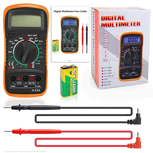 Digital Multimeter Voltmeter Battery Voltage Multi Tester AC DC Volt OHM Amp Current Meter Continuity Circuit Resistance Diode Ammeter Electrical Tester with Test Leads Backlight LCD Display