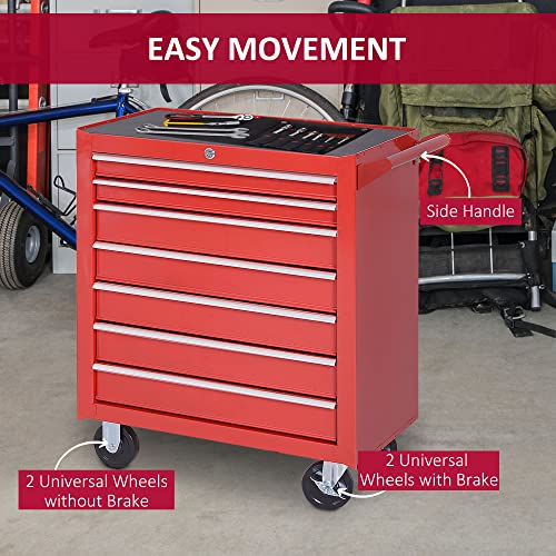 DURHAND Roller Tool Cabinet Storage Chest Box 7 Drawers Roll Wheels Garage Workshop Red