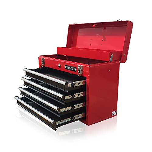 ORIGINAL US PRO TOOL BOX TOOL CABINET 4 DRAWER HAND HELD TOOL CHEST PORTABLE GLOSS RED WITH BLACK