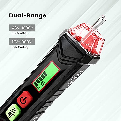 KAIWEETS HT100 Voltage Tester, Dual-Range 12V-1000V/48V 1000V Non-Contact Electrical Tester, Voltage Sensitivity Electric Compact Pen with NCV, LED Flashlight, Buzzer Alarm, Wire Breakpoint Finder