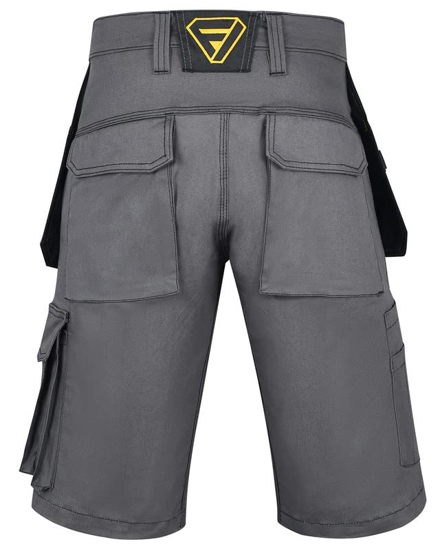 Work Shorts Men Multi Pockets Work Utility & Safety Shorts with Holster Pockets Ideal Work Pant for Site Work Builders Electricians Gardening Workwear Half Pants Men Waist 40 Grey