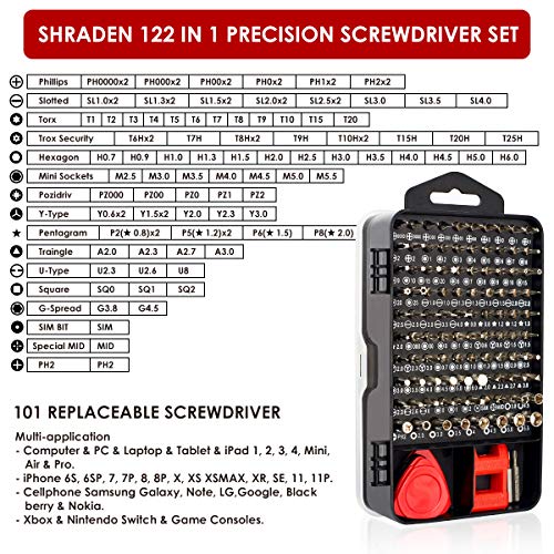 SHARDEN 122-Piece Precision Screwdriver Set, Magnetic Small Screwdriver Set, Electronic Repair Tool Kit DIY Screwdriver Kit for Phone, PC, Laptop, iPhone, Computer, MacBook, PS4, Nintendo, Xbox, Ring