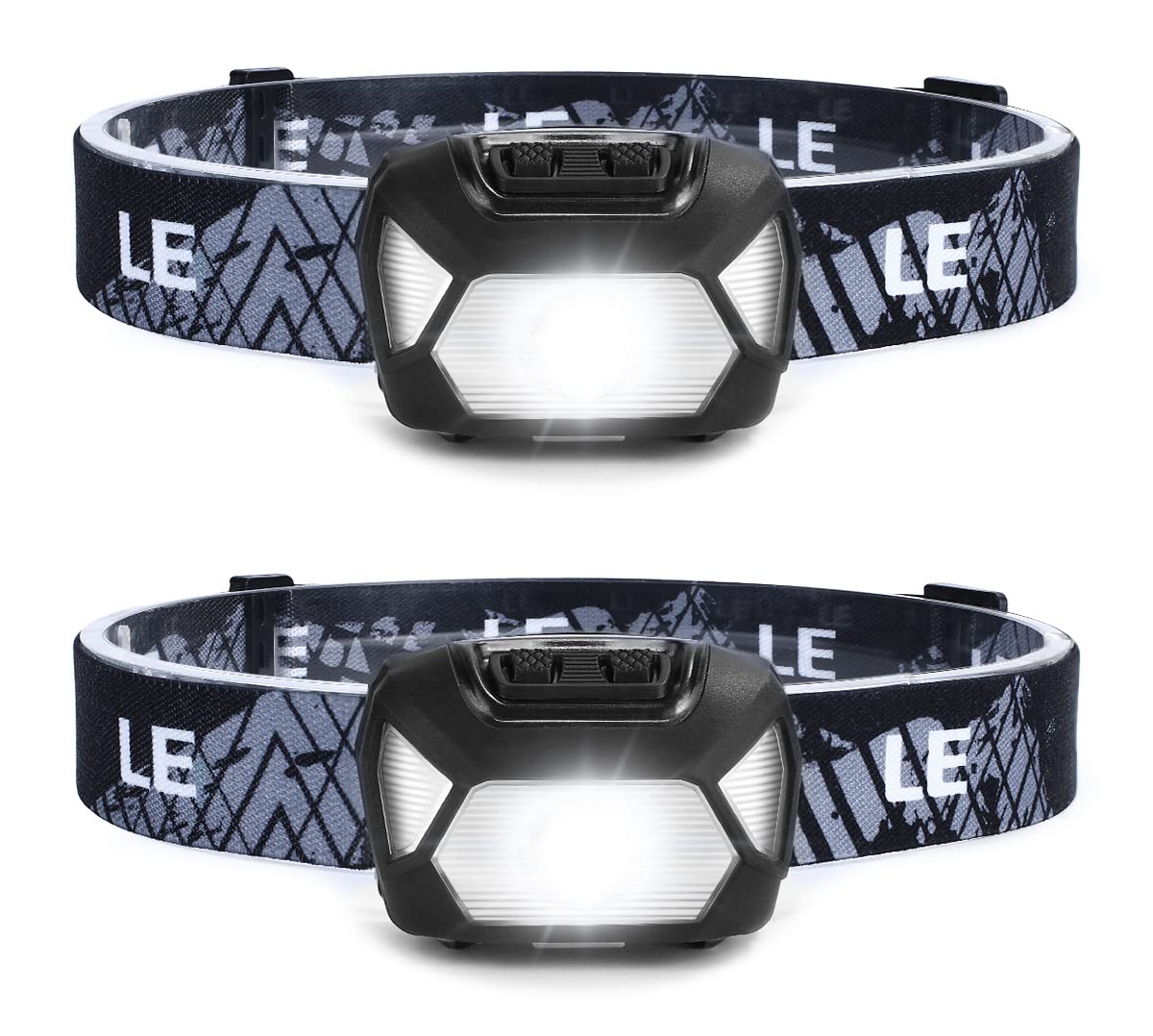 LE Head Torch, [2 Pack] Super Bright LED Headlamp with 6 Lighting Modes, Waterproof, Battery Powered LED Lightweight Headlight for Cycling Running Camping for Kids Adults [Not Included Battery]