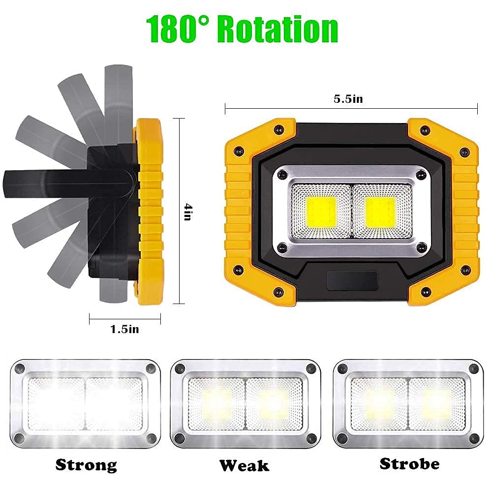 Edasion 30W LED Work Light COB Floodlight Super Bright 2000LM Portable Outdoor Battery Security Flood Light USB Waterproof for Garage Camping Hiking Fishing