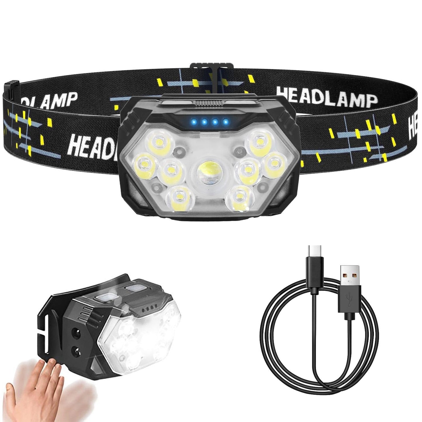 Victoper 9 LED Rechargeable Head Torch, 3500 Lumens Super Bright Led Head Torch Running 10 Modes IPX4 Waterproof Head Lamps for Adults Kids Headlight Camping Hiking Fishing